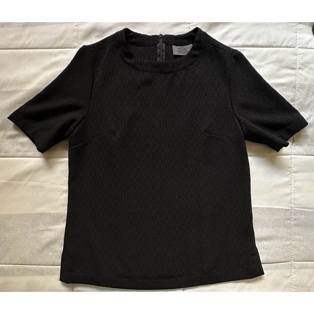 Chanel Employee Uniform Black Short Sleeve Textured Top Size Extra Small